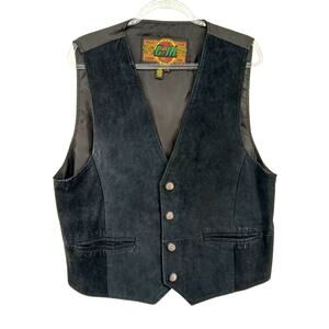 Vintage G-III Black Leather Suede Button Up Vest Mens LG Biker Western Classic